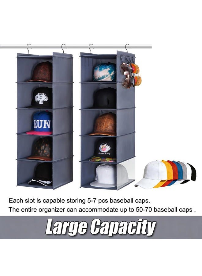 LADYBRO Baseball Cap Storage for Closet Hanging Hats Organizer 10-Shelf Hat Racks 2Pcs 5-Shelf Hat Storage Newsboy Hat Trucker Cap Boxes Container Hat Display Hanger Hat Holder 9x11.8in Durable Oxford Cloth - Image 4