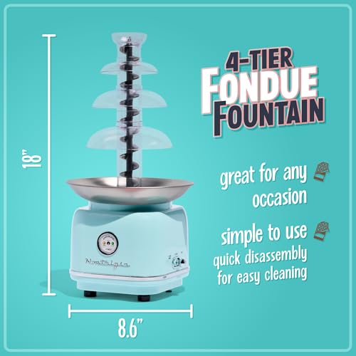 Nostalgia 4 Tier Electric Chocolate Fondue Fountain Machine for Parties - Melts Cheese, Queso, Candy, and Liqueur - Dip Strawberries, Apple Wedges, Vegetables, and More - 32-Ounce - Aqua - Image 2