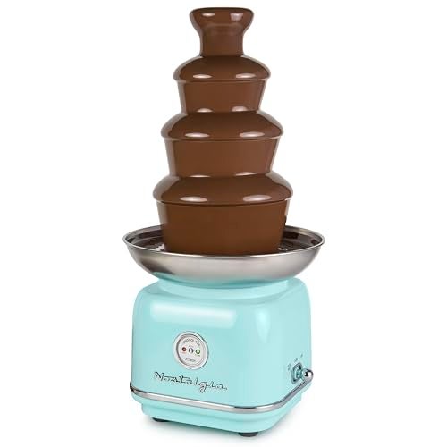 Nostalgia 4 Tier Electric Chocolate Fondue Fountain Machine for Parties - Melts Cheese, Queso, Candy, and Liqueur - Dip Strawberries, Apple Wedges, Vegetables, and More - 32-Ounce - Aqua - Image 1
