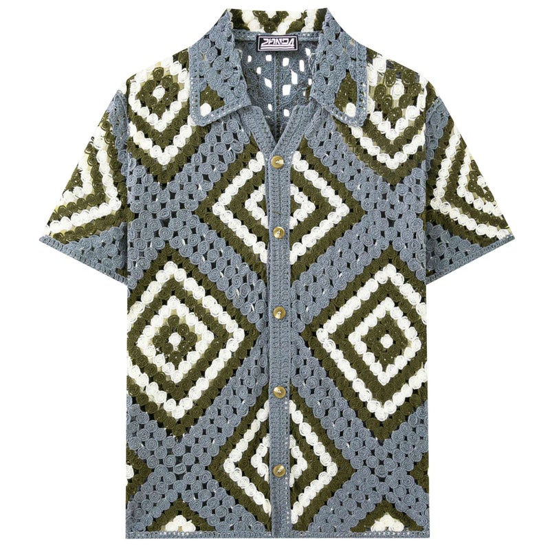 2AND4 Men's Hollow Knit Short Sleeve Polo Shirt - Image 2
