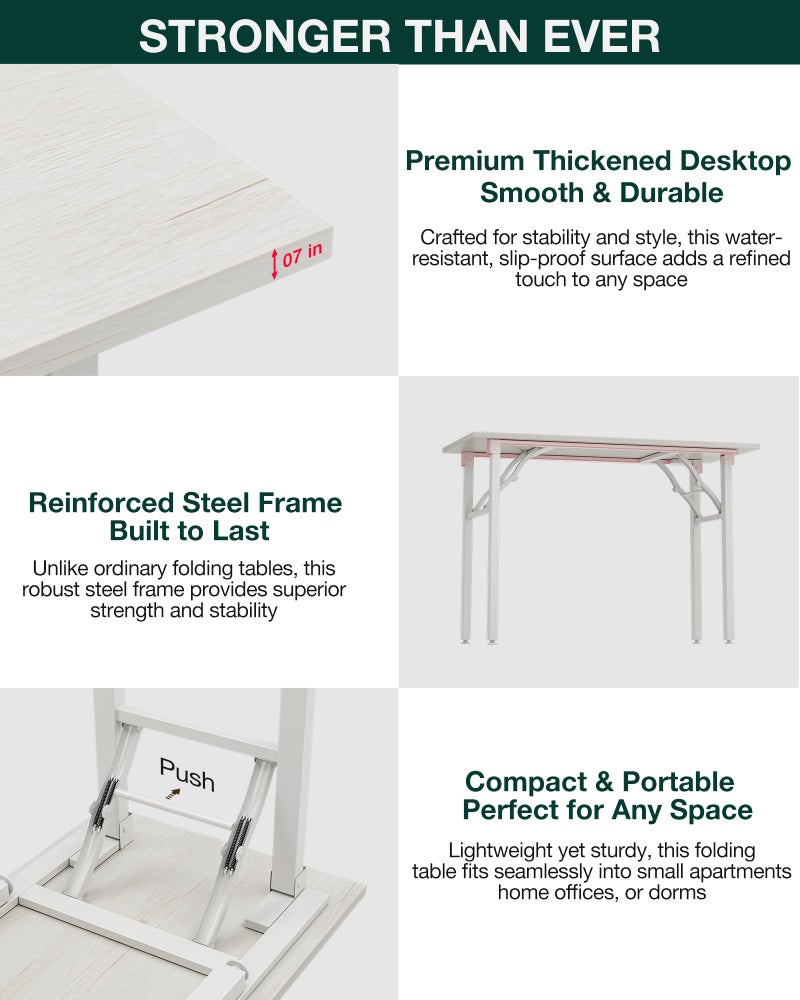 Frylr Small Folding Computer Desk â€“ 35.8 Inch Portable Table for Craft and Study, Lightweight Desk for Small Spaces, Foldable Laptop Table Built-in AC/USB Outlets for Convenience, White Ash - Image 5