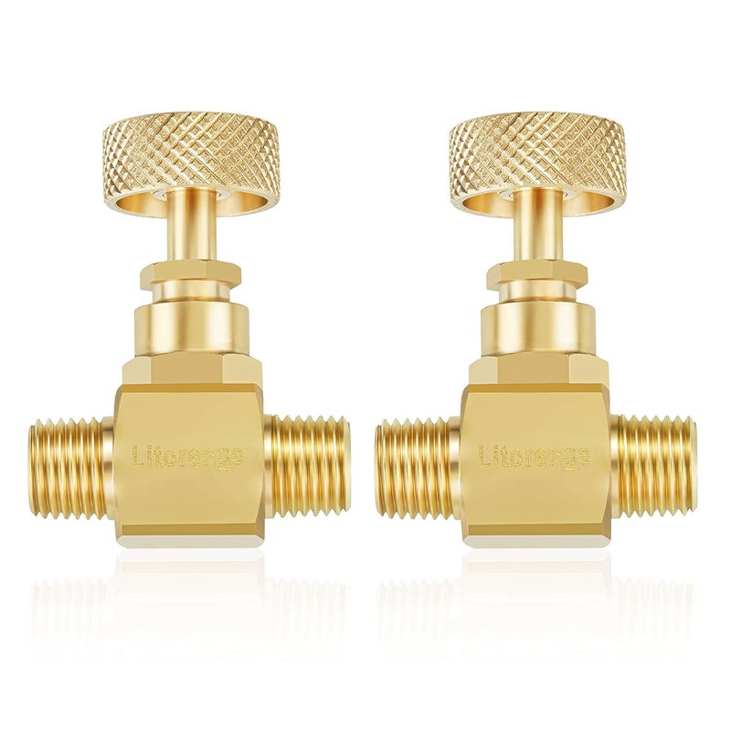 LitOrange عبوة 2 من صمامات التحكم بالإبرة النحاسية الثقيلة البديلة 1/4" ذكر NPT × 1/4" ذكر NPT اتصال - Image 1