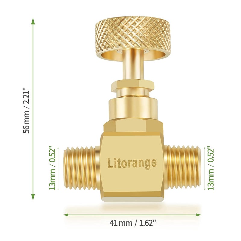 LitOrange عبوة 2 من صمامات التحكم بالإبرة النحاسية الثقيلة البديلة 1/4" ذكر NPT × 1/4" ذكر NPT اتصال - Image 2