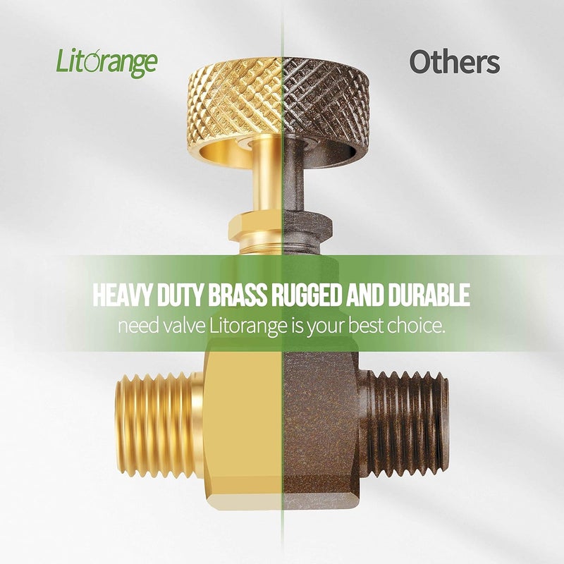LitOrange عبوة 2 من صمامات التحكم بالإبرة النحاسية الثقيلة البديلة 1/4" ذكر NPT × 1/4" ذكر NPT اتصال - Image 5