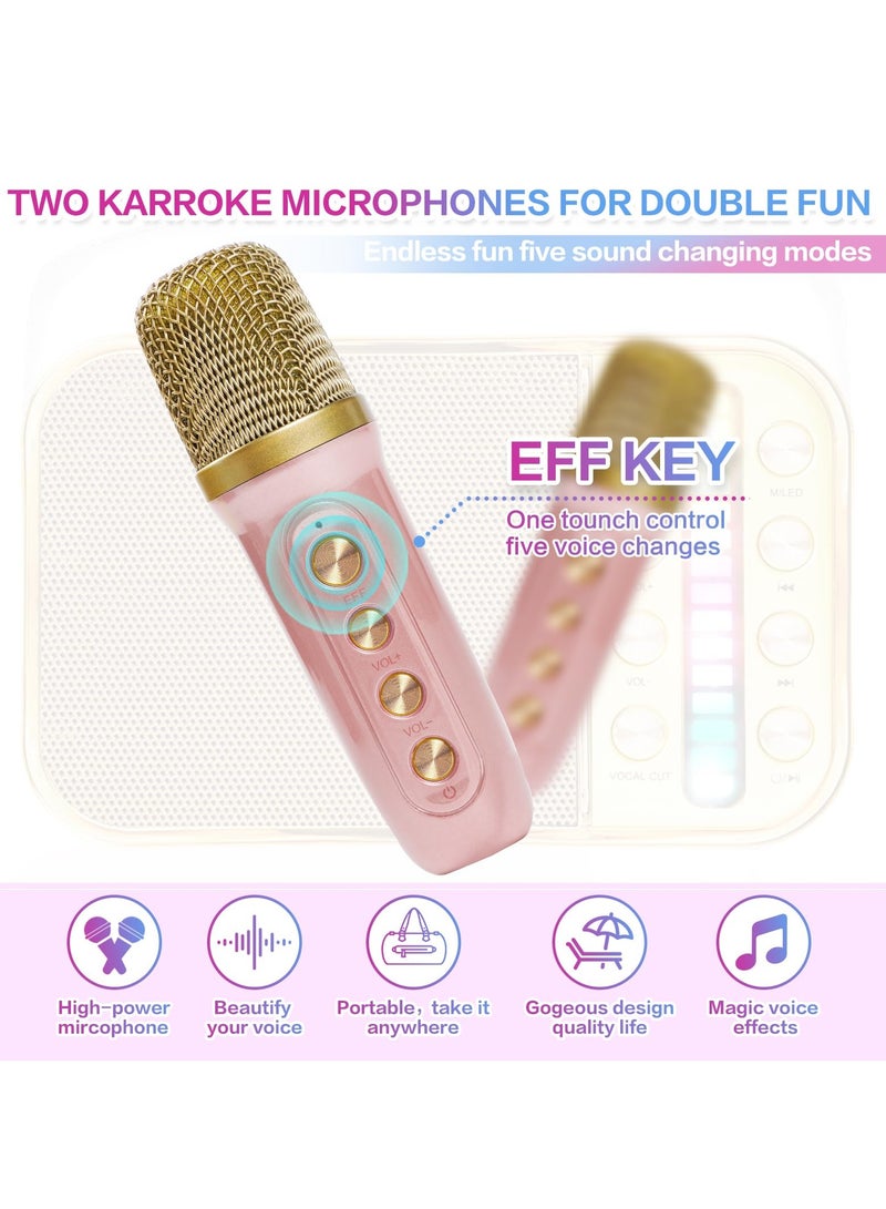 Mini Karaoke Machine with 2 Wireless Microphone Set Mini Karaoke Machine for Kids and Adults Portable Handheld Microphone and Speaker Set Retro Speaker System with Disco Light Home Party KTV Pink - Image 2