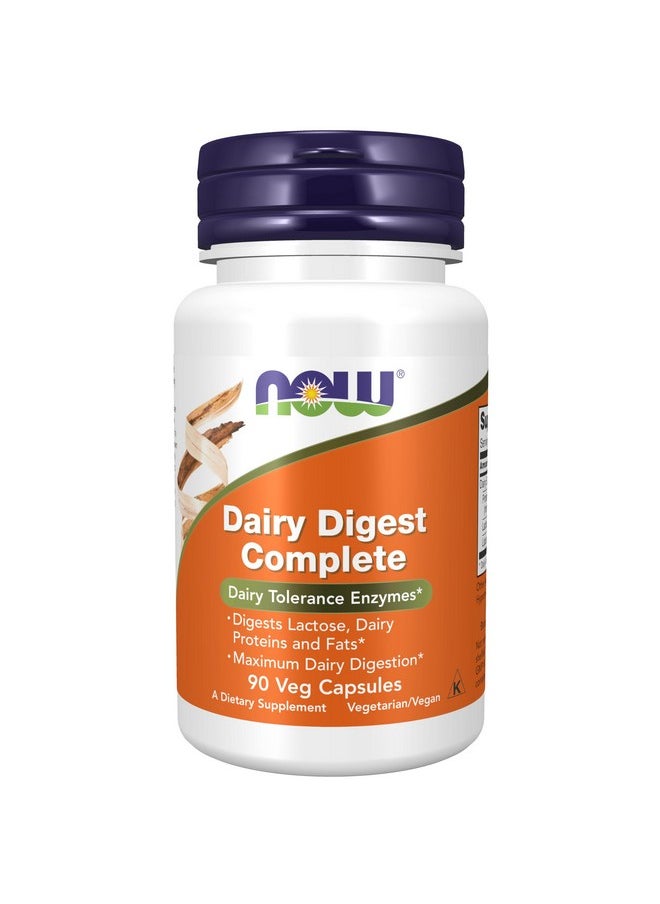 ناو مكملات غذائية من NOW Foods، Dairy Digest Complete، يهضم اللاكتوز وبروتينات ودهون الألبان*، إنزيمات تحمل الألبان*، 90 كبسولة نباتية  - Image 1