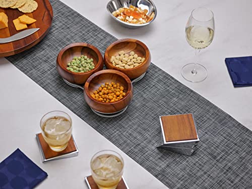nambe Twist Coaster 6-Piece Set | Wooden Drinks Coasters for Tabletop Protection | Made of Acacia Wood and Metal Alloy | Unique Sculptural Design for Coffee Table or Bar Décor | 4.25 Inches - Image 2