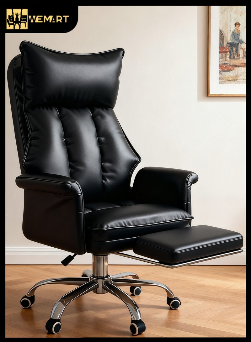 ويمارت كرسي مكتب كرسيكرسي،مكاتب وكراسي تنفيذية،مكتب وكرسي كمبيوتر مريحان،كرسي جلدي قابل للتنفس،كرسي كمبيوتر دوار مع مسند للساقين للمنزل والمكتب،أسود - Image 1