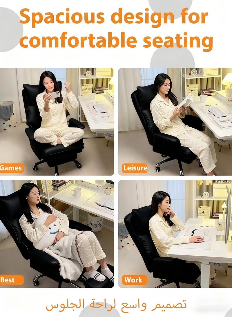 ويمارت كرسي مكتب كرسيكرسي،مكاتب وكراسي تنفيذية،مكتب وكرسي كمبيوتر مريحان،كرسي جلدي قابل للتنفس،كرسي كمبيوتر دوار مع مسند للساقين للمنزل والمكتب،أسود - Image 4