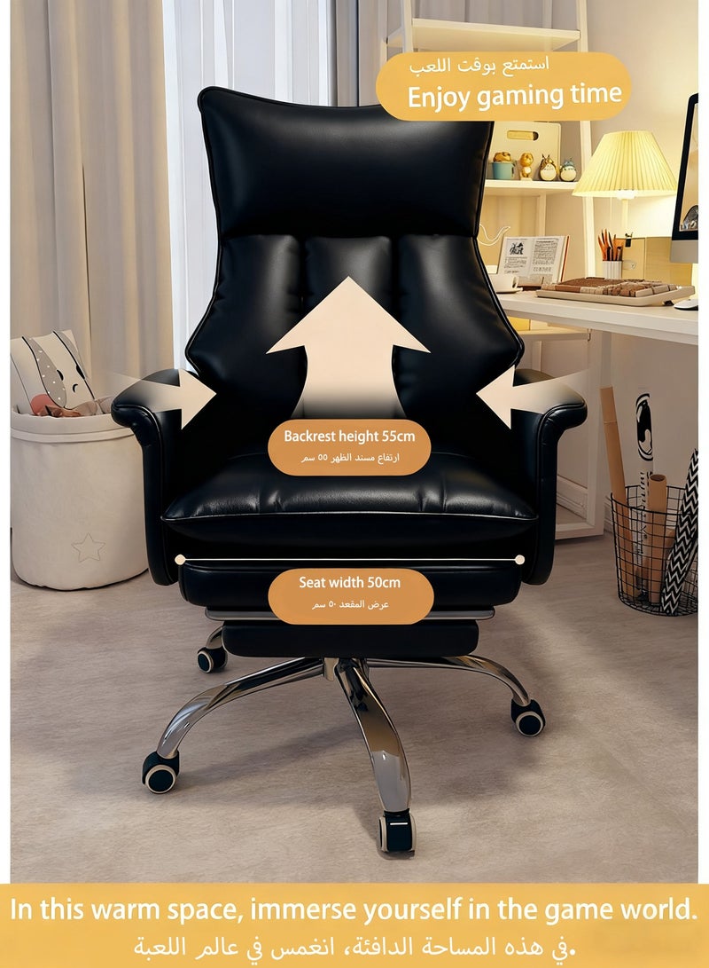 ويمارت كرسي مكتب كرسيكرسي،مكاتب وكراسي تنفيذية،مكتب وكرسي كمبيوتر مريحان،كرسي جلدي قابل للتنفس،كرسي كمبيوتر دوار مع مسند للساقين للمنزل والمكتب،أسود - Image 3