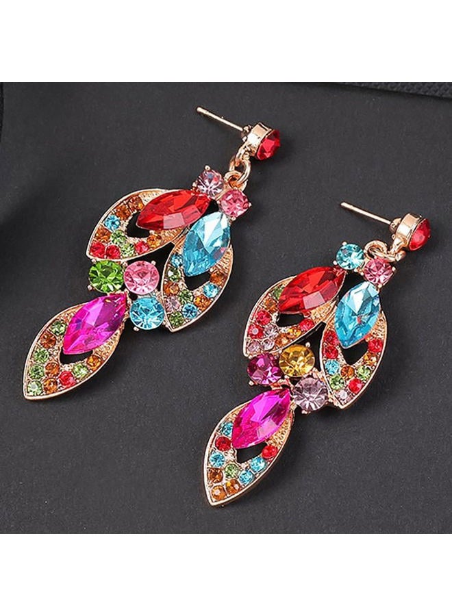 Zthread Women Jewelry Set Rhinestone Crystal Statement Necklace Bride Rib Choker Necklace Floral Beaded Collar Neklcace Cluster Dangle Earrings Set for Wedding Party, One Size, Crystal, Zinc alloy - Image 5