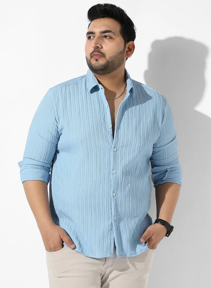 انستافاب بلس قميص رجالي كاجوال ذو قصة عادية باللون الأزرق الفاتح