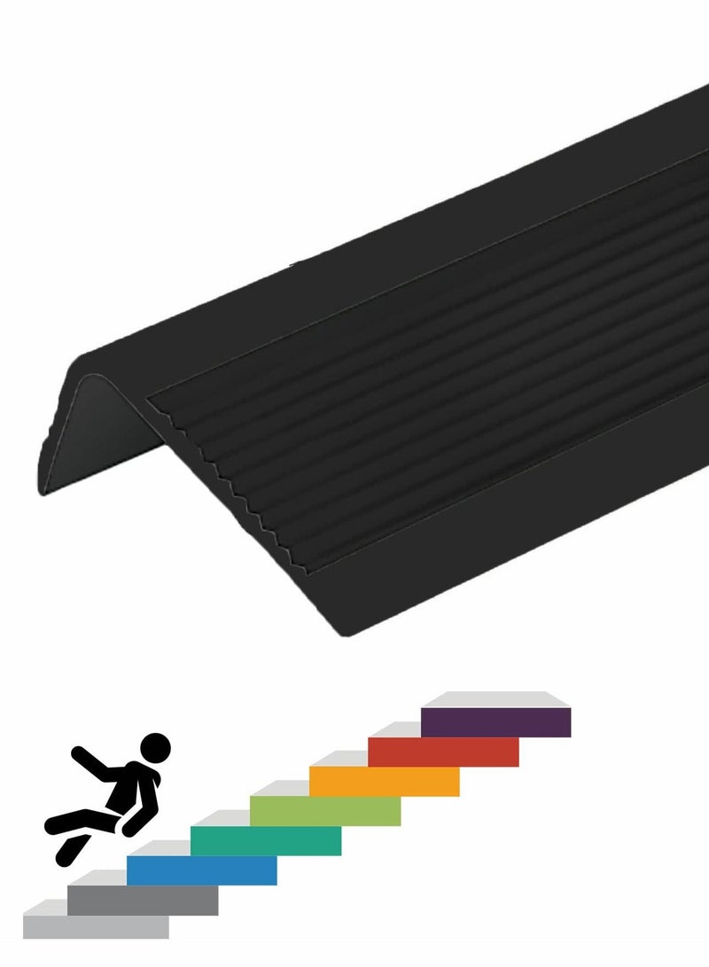Stair Leading Edge Protector, Waterproof Anti-Slip Rubber Step Adhesive Decorative Protection Strip for Home School Nursing Indoor and Outdoor Steps(Black) - Image 1