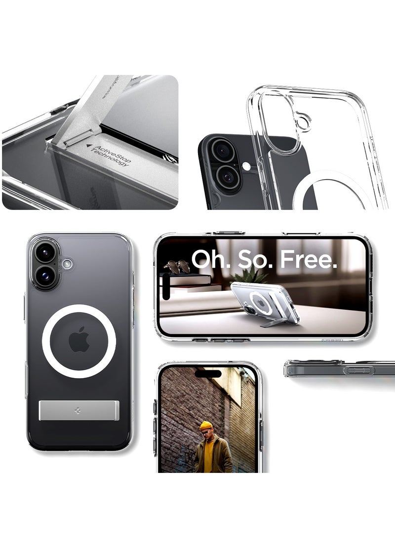 Spigen - Ultra Hybrid S MagFit iPhone 16 PLUS Case Cover MagSafe with Kickstand - Crystal Clear - Image 1