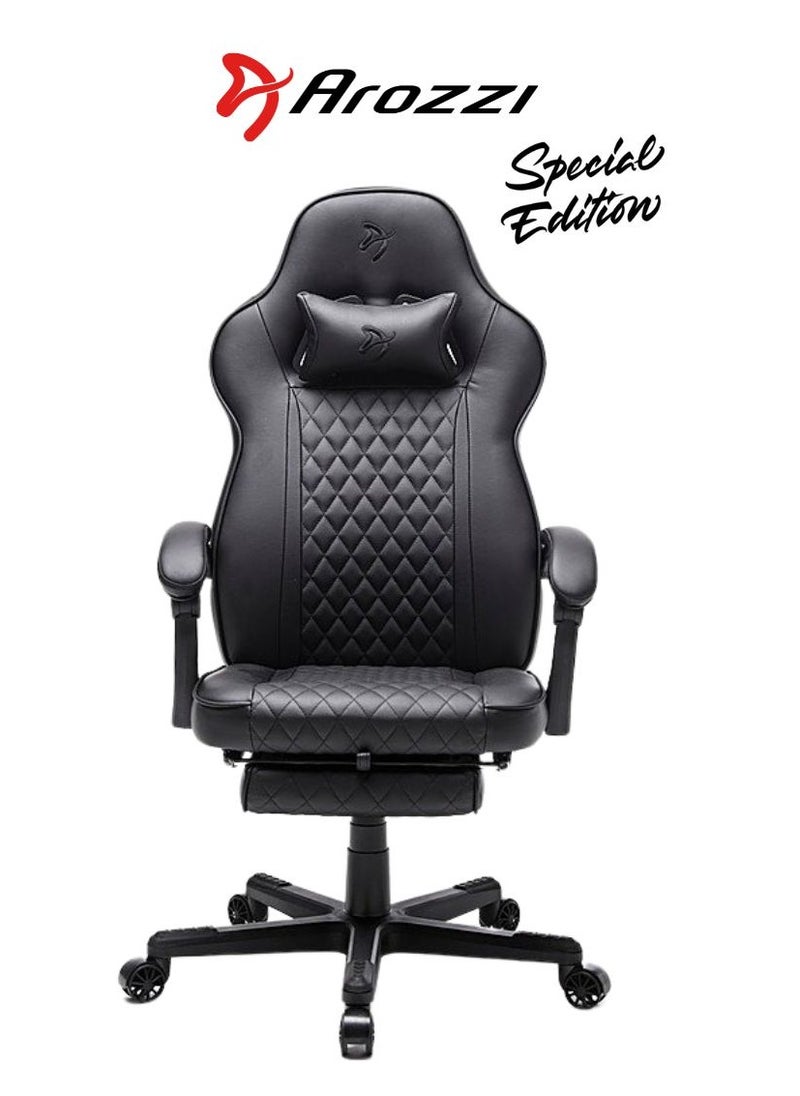 Arozzi - Arozzi Mugello Special Edition Gaming Chair/Office Chair with True Armrest, Footrest, PU Leather, Soft Neck - Pure Black - Image 1
