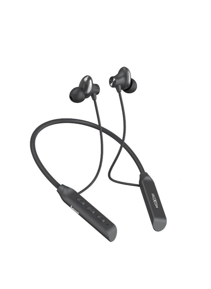 MOXOM - MX-WL54 Wireless Bluetooth 5.0 in-Ear Neckband Earphones with Mic Black - Image 1