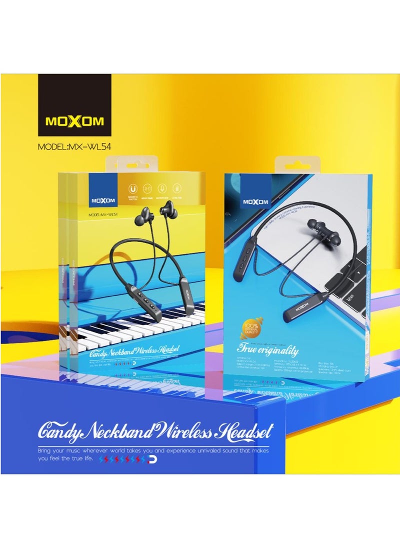 MOXOM - MX-WL54 Wireless Bluetooth 5.0 in-Ear Neckband Earphones with Mic Black - Image 1