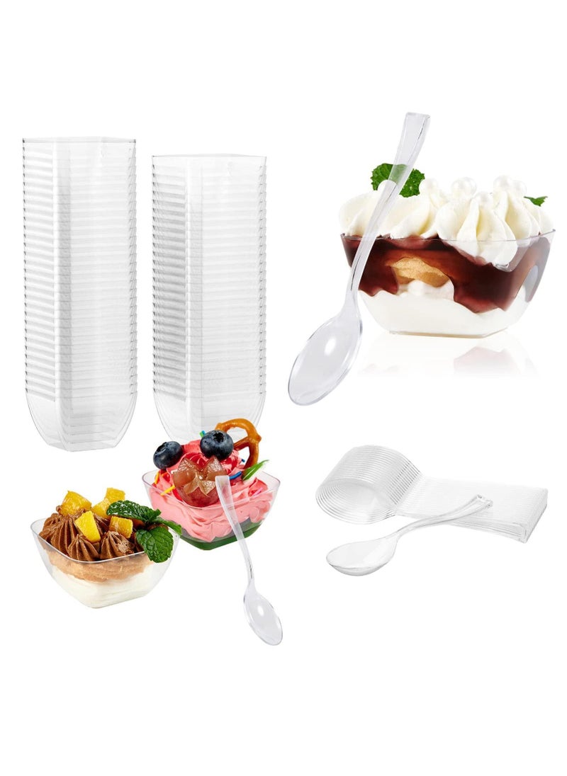 Sweet seven 30 Pack Clear Plastic Mini Dessert Cups with Spoons Perfect for Parties Weddings and Restaurants  Reusable Pudding Appetizer Serving Bowls for Halloween and More  - Image 1