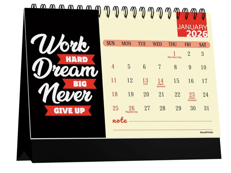 AccuPrints® Desk Calendar 2026 Planner-A5 Size (5.8 x 8.2) inch For Office Home Table New Year Hanging Kids (14 x 20.5) cm- (RM Desk) - Image 1