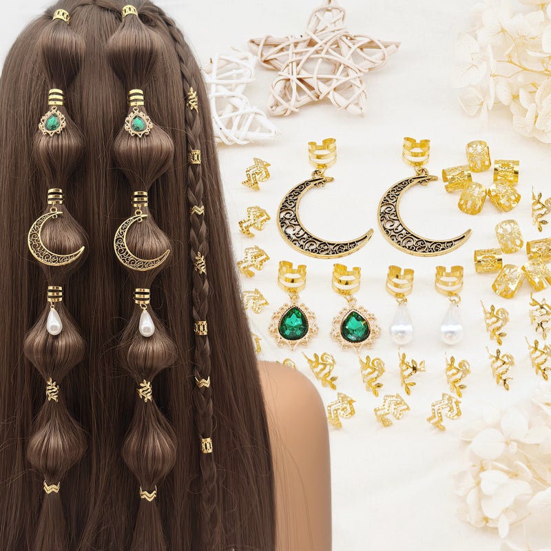36pcs سبيكة Dreadlock إكسسوارات الشعر الخواتم الشعر النجمة القمر والجملة جوف الشعر الخواتم الزخرفة - Image 1