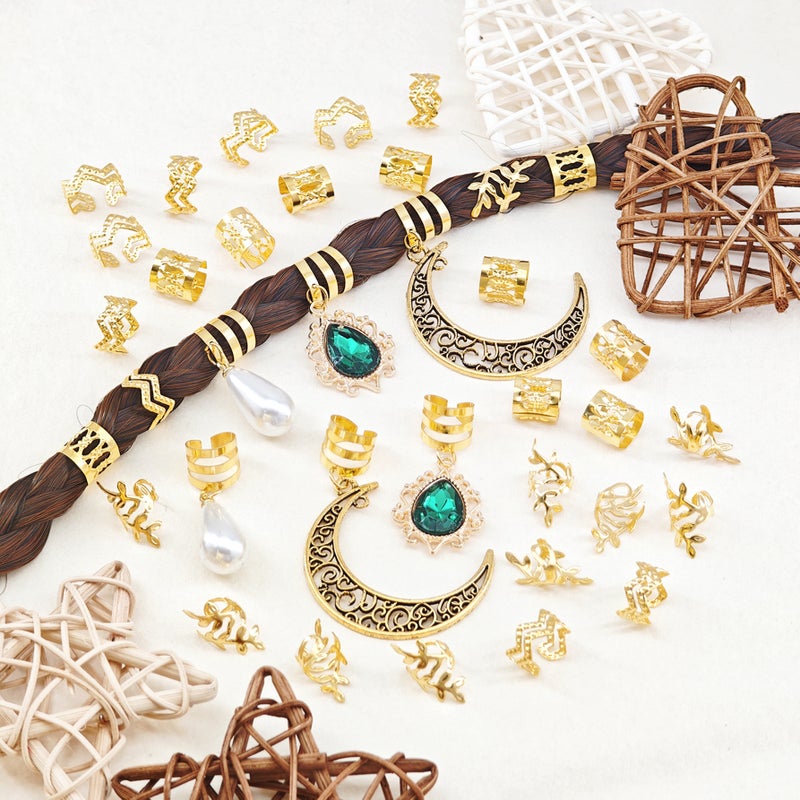 36pcs سبيكة Dreadlock إكسسوارات الشعر الخواتم الشعر النجمة القمر والجملة جوف الشعر الخواتم الزخرفة - Image 3