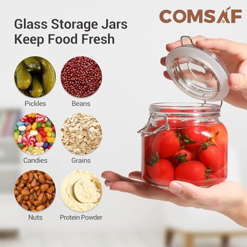 ComSaf 25oz Airtight Glass Canisters with Lids Set of 6, Square Food Storage Jar Container with Clamp Lids for Kitchen Canning Cereal Coffee Pasta Sugar Beans Spice, Clear Mason Jars with 12 Labels - Image 4