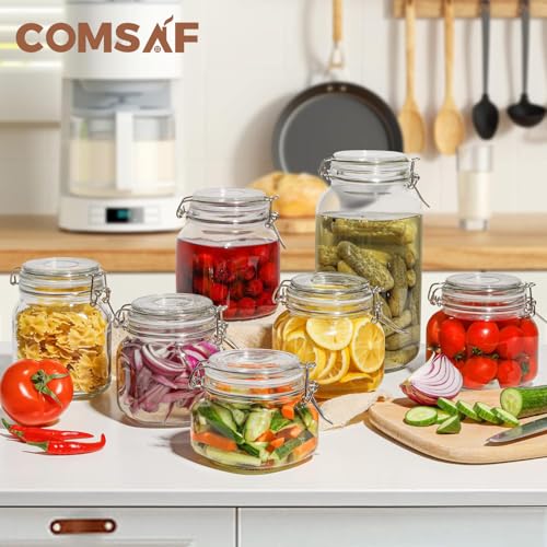 ComSaf 25oz Airtight Glass Canisters with Lids Set of 6, Square Food Storage Jar Container with Clamp Lids for Kitchen Canning Cereal Coffee Pasta Sugar Beans Spice, Clear Mason Jars with 12 Labels - Image 5