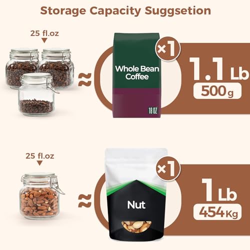 ComSaf 25oz Airtight Glass Canisters with Lids Set of 6, Square Food Storage Jar Container with Clamp Lids for Kitchen Canning Cereal Coffee Pasta Sugar Beans Spice, Clear Mason Jars with 12 Labels - Image 3