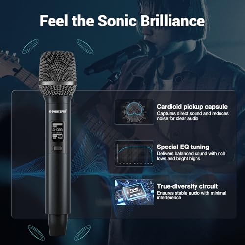 Phenyx Pro Dual-Channel Wireless Microphone System, Dynamic Mics w/ID Lock, Tunable Power Level, Auto Scan, Spectrum Analyzer, True Diversity Cordless Handheld for Singing, DJ, Karaoke (PTAU-2) - Image 5