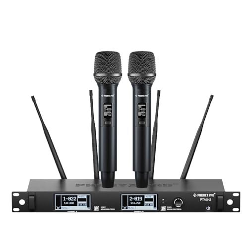 Phenyx Pro Dual-Channel Wireless Microphone System, Dynamic Mics w/ID Lock, Tunable Power Level, Auto Scan, Spectrum Analyzer, True Diversity Cordless Handheld for Singing, DJ, Karaoke (PTAU-2) - Image 1