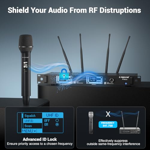 Phenyx Pro Dual-Channel Wireless Microphone System, Dynamic Mics w/ID Lock, Tunable Power Level, Auto Scan, Spectrum Analyzer, True Diversity Cordless Handheld for Singing, DJ, Karaoke (PTAU-2) - Image 2