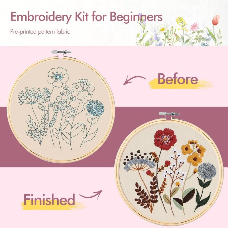 wtisan Embroidery Kit, 4 Sets Embroidery Kit for Beginners with Stamped Flower Pattern, Cross Stitch Starter Kits for Adults Hand Craft Lover with Embroidery Hoop, Instructions and Threads - Image 3