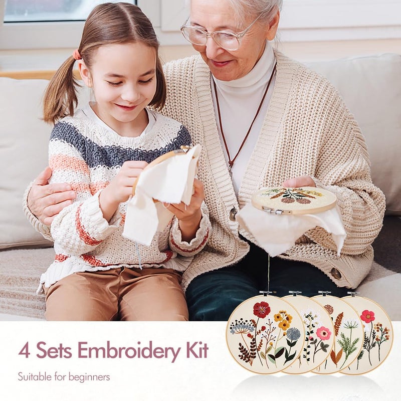 wtisan Embroidery Kit, 4 Sets Embroidery Kit for Beginners with Stamped Flower Pattern, Cross Stitch Starter Kits for Adults Hand Craft Lover with Embroidery Hoop, Instructions and Threads - Image 5