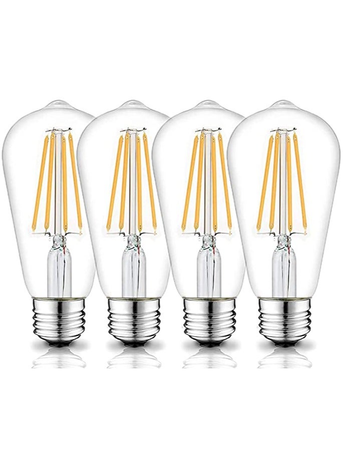 E27 LED Bulb, 6W Non-Dimmable Energy Saving Light, 6500K Vintage Edison Style Clear Glass, 60W Incandescent Replacement for Home Pendant Lighting, Retro Design (Pack of 4) - Image 1