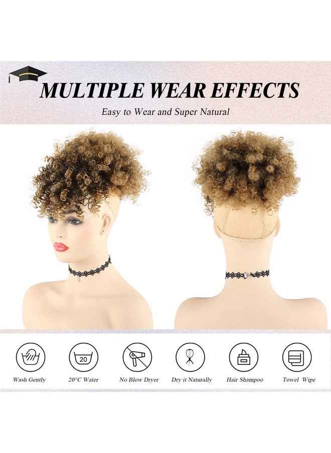 Afro Puff Drawstring Ponytail Bun With Bangs Heat Resistant Synthetic Short Kinky Curly Ponytail Updo Hair Extensions With Two Clips Natural Looking Curly Womens (#1B/27) - pzsku/ZE148F04C9E19C1C97E35Z/45/_/1734183098/005c246b-7754-4fce-920c-4464c45591c8