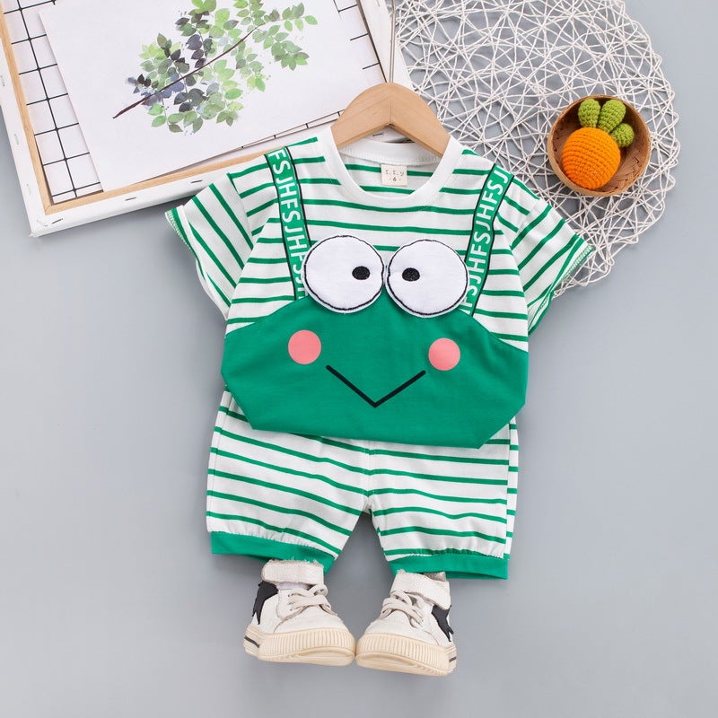 Korean style childrens clothing summer new childrens clothing boys baby infant suit T-shirt short sleeve two-piece Korean style cross-border JH green frog 