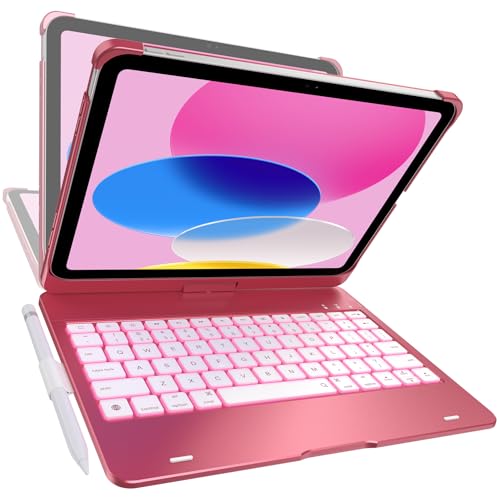 typecase Flexbook Keyboard Case for iPad 11th (A16, 2025) and iPad 10th Gen (10.9", 2022) – No Trackpad, 11-Color Backlight, 360° Rotatable, 7 Use Modes, Thin & Lightweight – Pink - Image 1