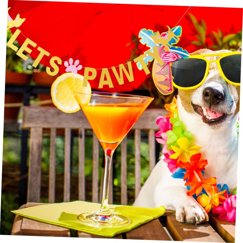Hawaii Theme Dog Birthday Banner Pet Party Pull Flag Decorations Set - Image 4