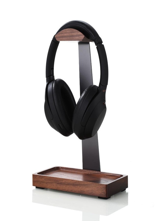NIRVASH Walnut Headphone Stand, Wooden Headset Stand for Desk, Wood Gaming Headphone Holder with Storage Base for Airpod max, Bose, Razer, Sennheiser, Jabra, JBL, AKG, Vintage Gift for Men - Image 1