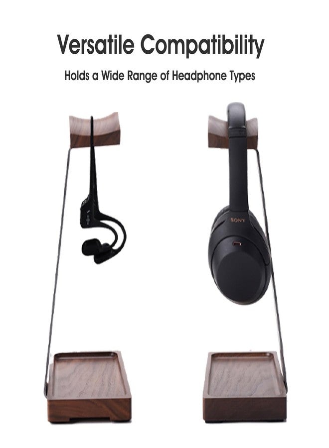 NIRVASH Walnut Headphone Stand, Wooden Headset Stand for Desk, Wood Gaming Headphone Holder with Storage Base for Airpod max, Bose, Razer, Sennheiser, Jabra, JBL, AKG, Vintage Gift for Men - Image 2