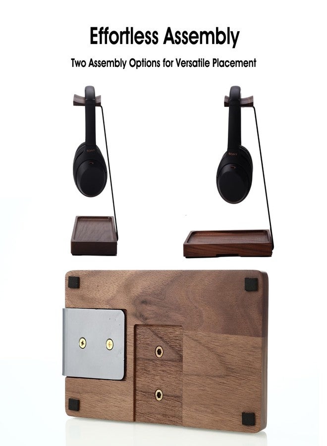NIRVASH Walnut Headphone Stand, Wooden Headset Stand for Desk, Wood Gaming Headphone Holder with Storage Base for Airpod max, Bose, Razer, Sennheiser, Jabra, JBL, AKG, Vintage Gift for Men - Image 4