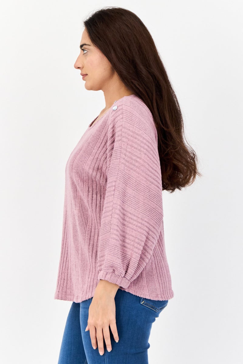 ADRIENNE VITTADINI Women Round Neck Textured Blouse, Mauve - Image 4