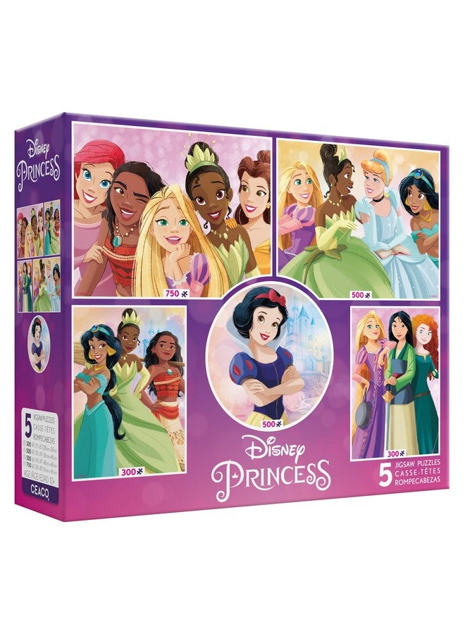 Ceaco - 5 In 1 Multipack - Disney Princess - (2) 300 Piece, (2) 500 Piece, (1) 750 Piece Jigsaw Puzzles - Image 2