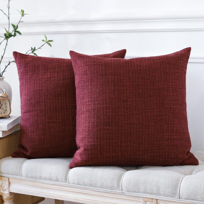 OTOSTAR Pillow Covers, Linen, Wine Red, 40 x 40 cm, Square, for Home Decoration, Sofa, Couch, Bed, Wine Red, Set of 2 - Image 3