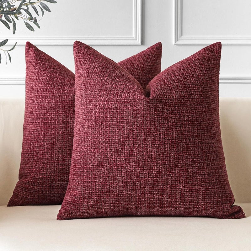 OTOSTAR Pillow Covers, Linen, Wine Red, 40 x 40 cm, Square, for Home Decoration, Sofa, Couch, Bed, Wine Red, Set of 2 - Image 1