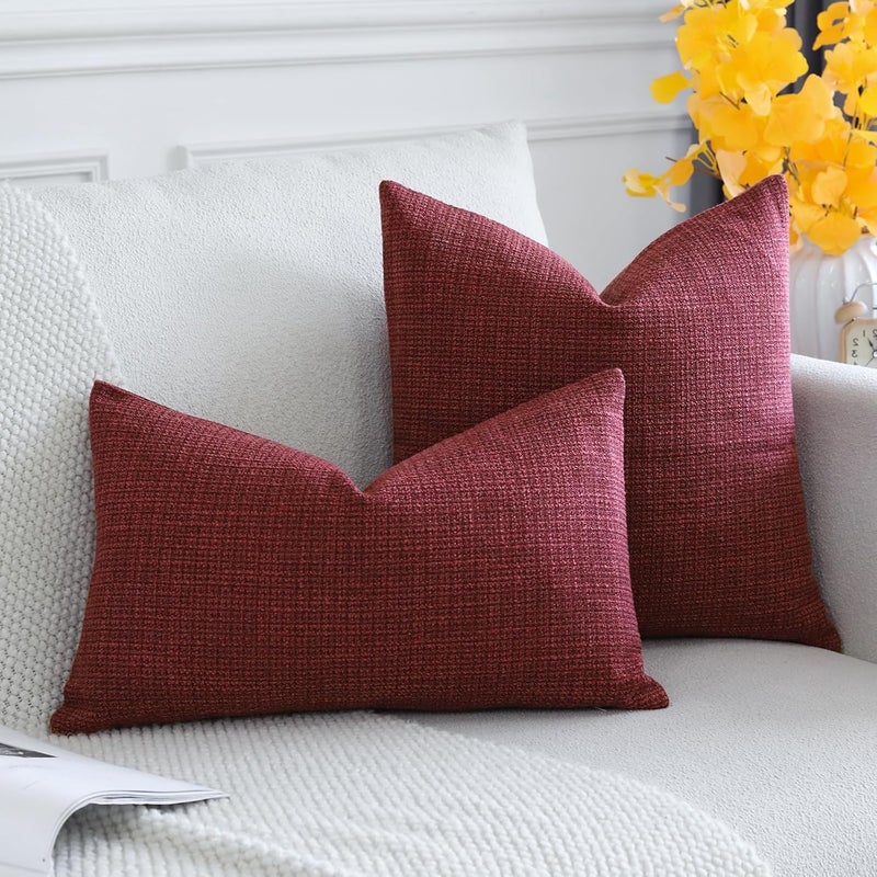 OTOSTAR Pillow Covers, Linen, Wine Red, 40 x 40 cm, Square, for Home Decoration, Sofa, Couch, Bed, Wine Red, Set of 2 - Image 4
