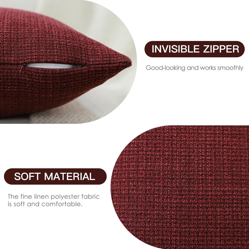 OTOSTAR Pillow Covers, Linen, Wine Red, 40 x 40 cm, Square, for Home Decoration, Sofa, Couch, Bed, Wine Red, Set of 2 - Image 2