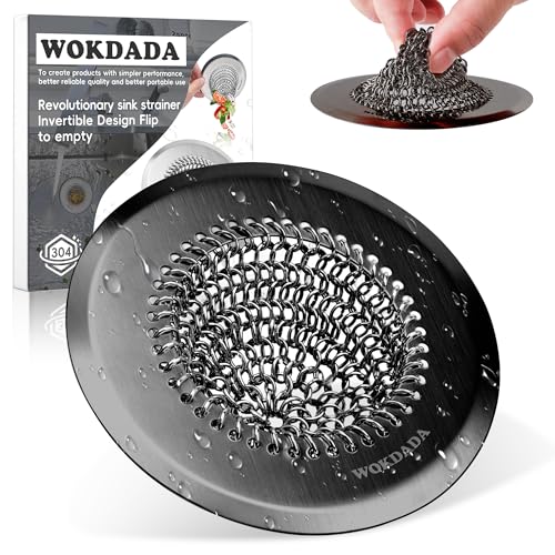 wokdada Sink Drain Strainer, Reversible Mesh Sink Strainer with 304 Stainless Steel, Wokdada Revolutionary Anti-Rust Kitchen Sink Drain Strainer for Garbage Disposal Food Catcher (Black) - Image 1