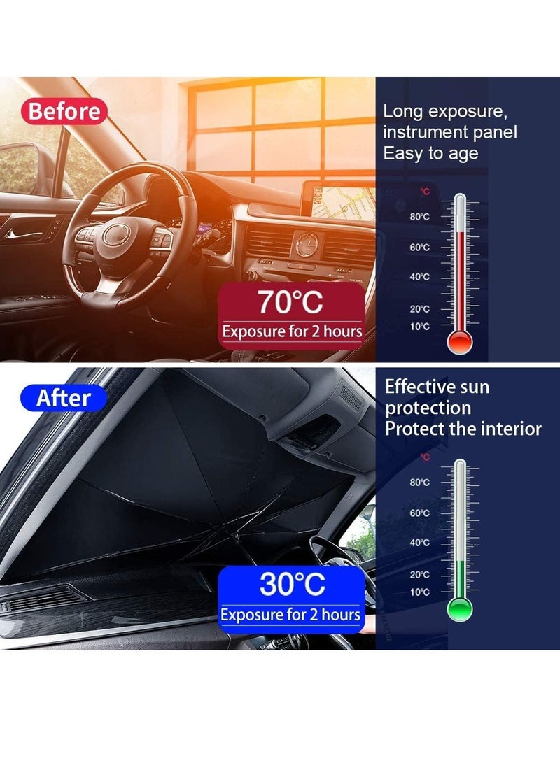Car Windshield Sun Shade Umbrella with Car Safety Hammer,Bendable Shaft,UV Rays and Heat Sun Visor Protector, Foldable Front Window Sunshade (Extra large (150cm x 85cm)) - Image 3