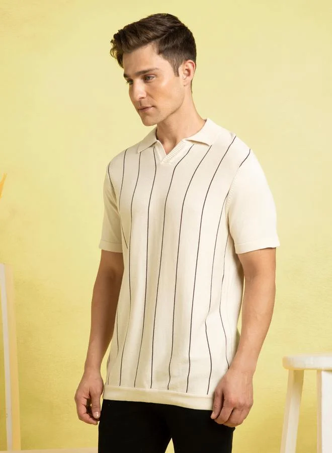 Dennis Lingo Men's Marshmallow 100% Cotton Striped Regular Fit T-Shirt